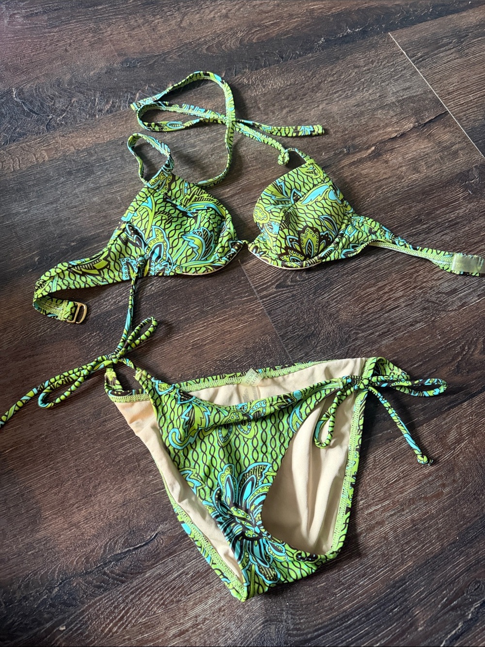 Victoria's Secret Lime Green & Teal Paisley Print Bikini